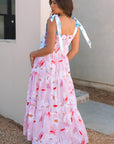 Floral Knotted Shoulder Smocked Maxi Dress