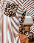 Leopard Patchwork Stripe Shirt Dress with Slits