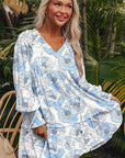 Floral Ruffle Tie Neck Mini Dress