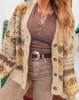 Western Knit Buttoned V-Neck Cardigan Sweater