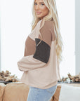 Colorblock Waffle Knit Patchwork Henley Top