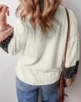 Floral Patchwork Textured Knit V-Neck Blouse