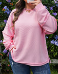 Plus Size Solid Ribbed Drop Shoulder Top