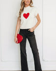 Heart Graphic Cropped Short Sleeve Sweater
