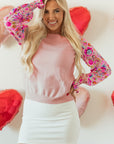 Floral Patchwork Smocked Lantern Sleeve Top