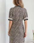 Leopard Stripe Patchwork Zip Collar Mini Dress