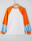 Colorblock Contrast Stitch Raglan Sleeve Top
