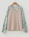Floral Patchwork Corded Knit Long Sleeve Top