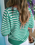 Stripe Bow Tie V-Neck Short Sleeve Sweater