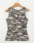 Camo Ribbed Knit Scoop Neck Tank Top