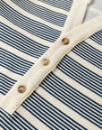 Stripe Ruffle Short Sleeve Contrast Trim Midi Dress