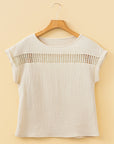Crochet Insert Crinkle Gauze Short Sleeve Blouse