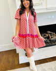 Floral Geometric Colorblock Ruffle Hem Dress