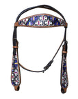 HILASON Western Horse Leather Headstall & Breast Collar Tack Set Aztec