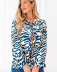 Zebra Tied Front Puff Sleeve Top