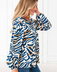 Zebra Tied Front Puff Sleeve Top