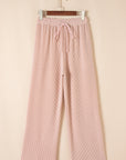 Solid Corded Short Sleeve T Shirt And Wide Leg Pants Set
