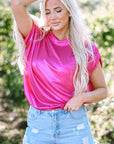 Metallic Bow Tie Ruched Sleeve Backless Blouse