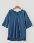 Plus Size Rhombus Pointelle Knit V-Neck Top