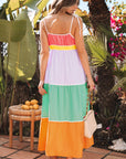 Colorblock Self-Tie Straps Pocketed Flowy Maxi Dress