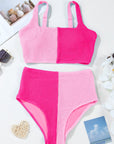Colorblock Corded Top & High Waist Bikini Set