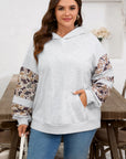 Plus Size Camo Patchwork Asymmetric Sleeve Hoodie