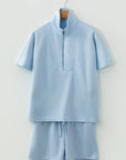 Solid Half Zip Sweatshirt and Shorts Set