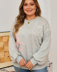 Plus Size Bow Tie Embroidered Drop Shoulder Sweatshirt
