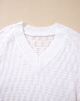Textured Knit Ribbed Edge V-Neck Sweater