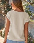 Crochet Insert Crinkle Gauze Short Sleeve Blouse