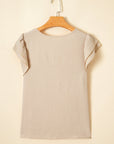 Solid Ruffle Short Sleeve Blouse