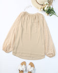 Leopard Mesh V-Neck Bubble Sleeve Blouse
