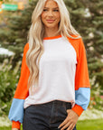 Colorblock Contrast Stitch Raglan Sleeve Top