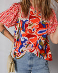 Paisley Geometric Patchwork Puff Sleeve Blouse
