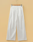 Solid Buttoned Drawstring Waist Pleated Wide Leg Pants