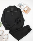 Solid Quarter-Zip Top and Drawstring Pants Set