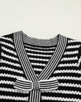 Stripe Bow Tie V-Neck Short Sleeve Sweater