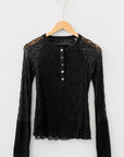 Lace Sheer Long Sleeve Henley Top