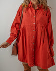 Eleanor Bishop Sleeve Button Up Pleated Mini Dress
