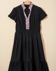 Plus Size Leopard Ruffle V-Neck Smocked Waist Dress