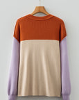 Colorblock Ribbed Knit Long Sleeve Sweater