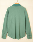 Waffle Knit Patchwork Button-Up Shirt