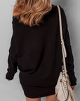 Solid Asymmetric Neck Sweater Mini Dress