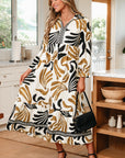 Tropical Contrast Trim Ruffle Hem Dress