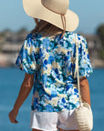 Floral Puff Sleeve V-Neck Short Blouse