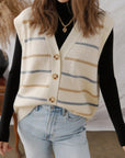 Stripe V-Neck Buttoned Sweater Vest
