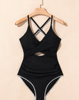 Colorblock Ric-Rac Trim Cutout Swimsuit