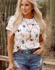 Western Cactus Crew Neck Short Sleeve Top