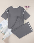 Contrast Trim Top and Drawstring Pants Set