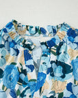 Floral Puff Sleeve V-Neck Short Blouse